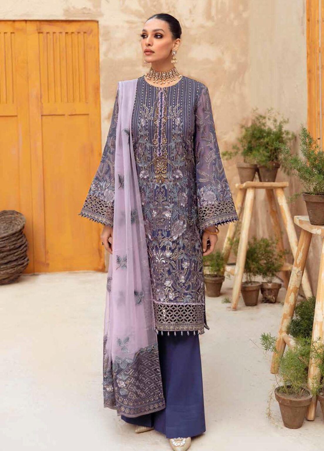 (product) Flossie Jacaranda Embroidered Chiffon Collection