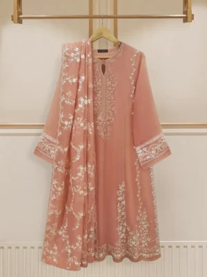 Agha Noor Official S107875 Two Piece- 100% Pure Chiffon Embroidered Shirt With Silk Pants