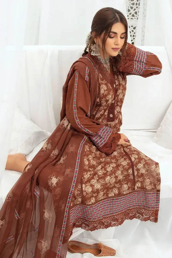 (product) Nur Is-11 Brown Ibtida Embroidered Karandi Collection