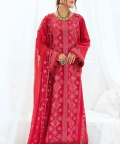 (product) Nur Is-10 Red Ibtida Embroidered Karandi Collection