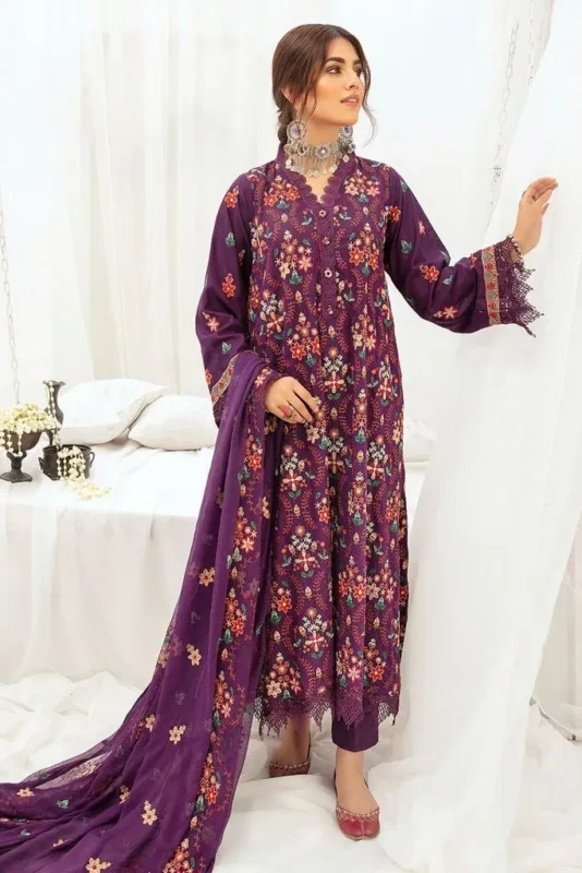 (product) Nur Is-08 Purple Ibtida Embroidered Karandi Collection