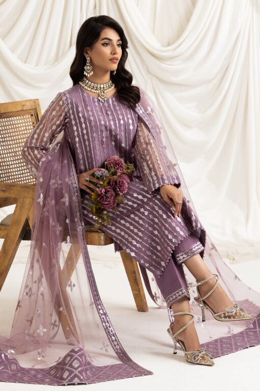 Alizeh Dua-V02D03B-Aysal(Lilac) Embroidered Chiffon 3Pc Suit