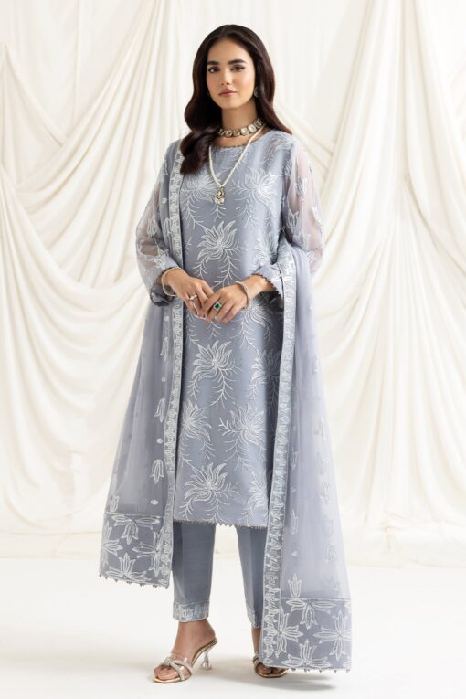 Alizeh Dua-V02D05B-Elnaz(Grey) Embroidered Chiffon 3Pc Suit
