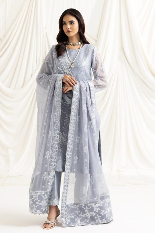 Alizeh Dua-V02D05B-Elnaz(Grey) Embroidered Chiffon 3Pc Suit