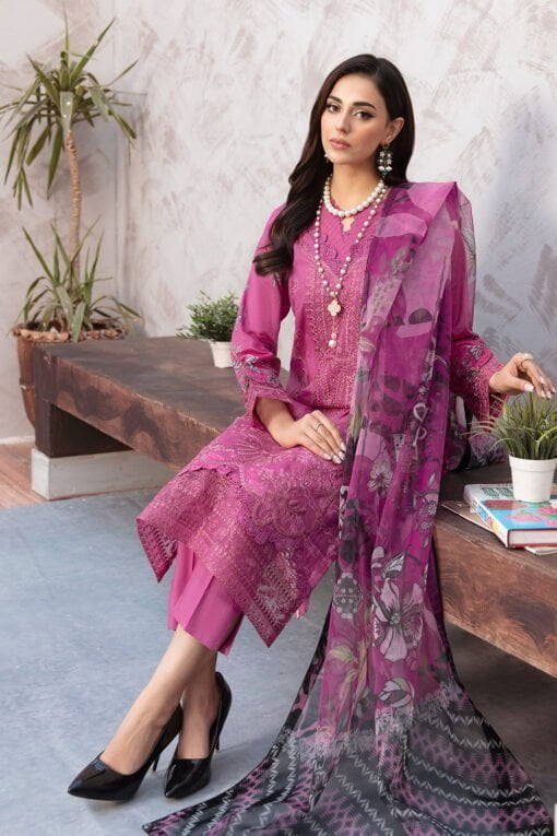 (product) Ramsha Embroidered Lawn L-909 3 Piece Suit Cultural Outfit 2024