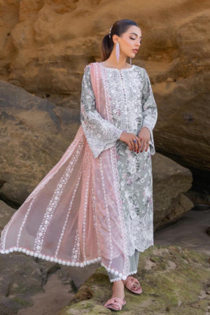 (product) Zainab Chotani Embroidered Chikankari Lawn Lana 3 Piece Suit Cultural Outfit 2024