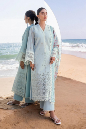 (product) Zainab Chotani Embroidered Chikankari Lawn Nora 3 Piece Suit Cultural Outfit 2024