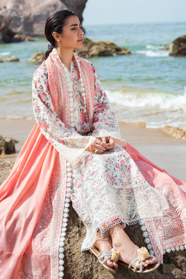 (product) Afrozeh Embroidered Lawn Gardenia 3 Piece Suit Cultural Outfit 2024