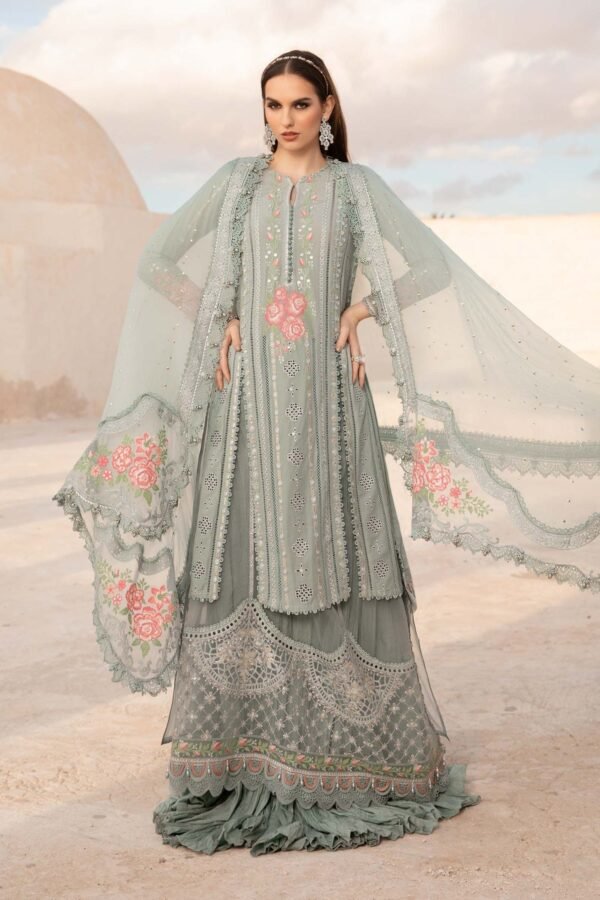 (product) Maria B Embroidered Lawn D-2412-B 3 Piece Suit Cultural Outfit 2024