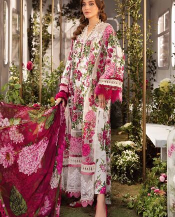 (product) Maria B Printed Lawn Mpt-2102-A 3 Piece Suit Cultural Outfit 2024