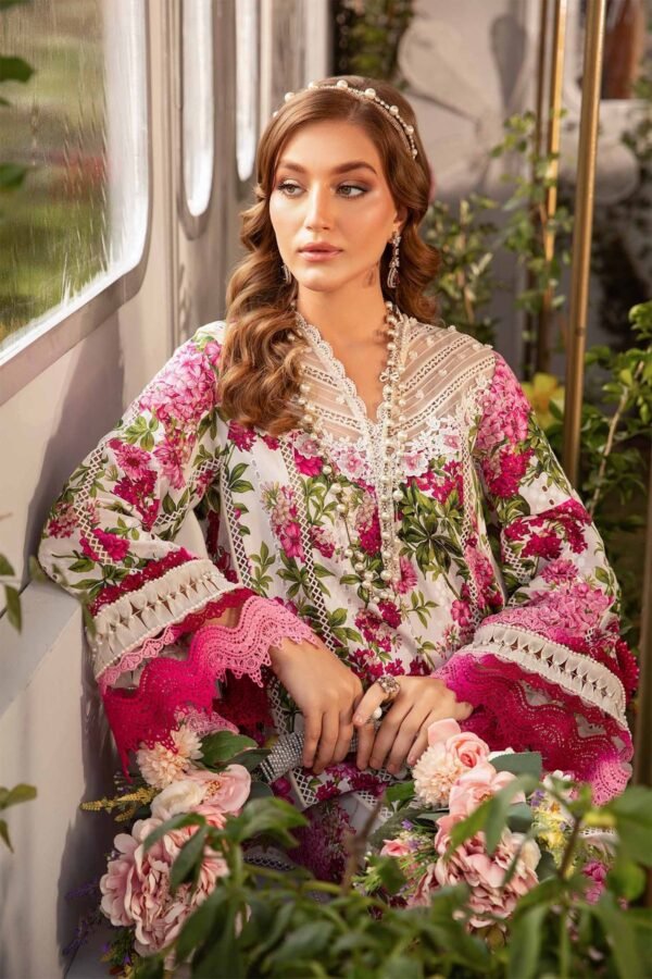 (product) Maria B Printed Lawn Mpt-2102-A 3 Piece Suit Cultural Outfit 2024
