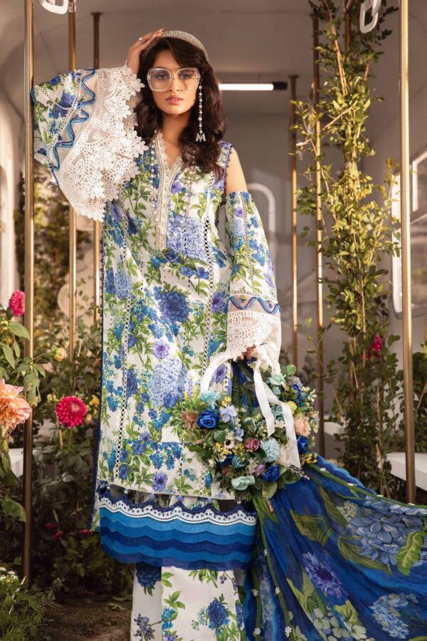 (product) Maria B Printed Lawn Mpt-2102-B 3 Piece Suit Cultural Outfit 2024