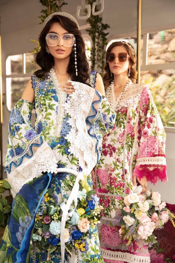 (product) Maria B Printed Lawn Mpt-2102-B 3 Piece Suit Cultural Outfit 2024