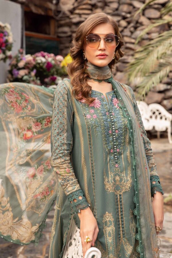 (product) Maria B Printed Lawn Mpt-2104-B 3 Piece Suit Cultural Outfit 2024