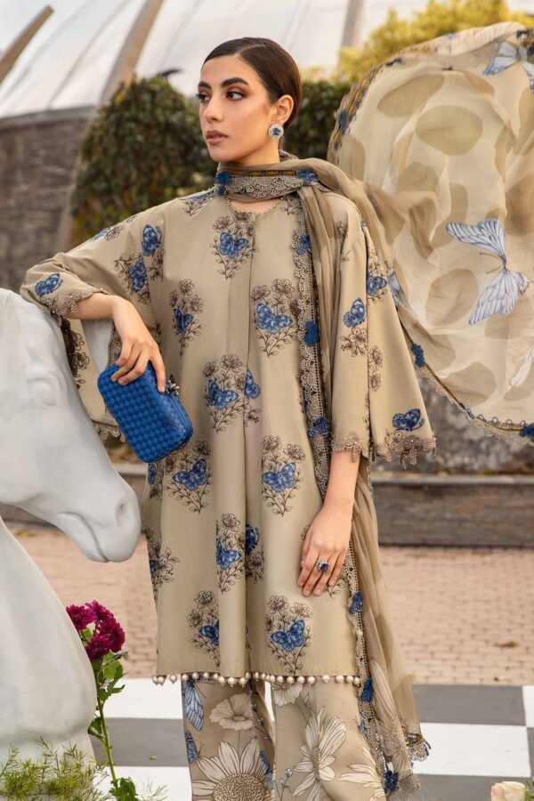 (product) Maria B Printed Lawn Mpt-2105-B 3 Piece Suit Cultural Outfit 2024