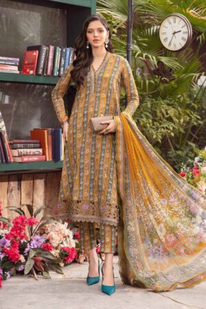 (product) Maria B Printed Lawn Mpt-2107-A 3 Piece Suit Cultural Outfit 2024