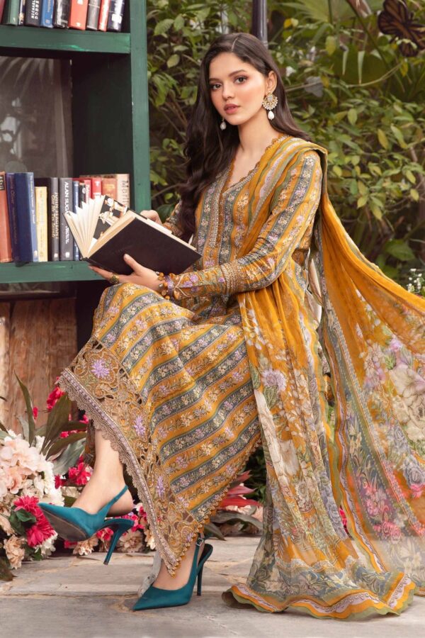 (product) Maria B Printed Lawn Mpt-2107-A 3 Piece Suit Cultural Outfit 2024