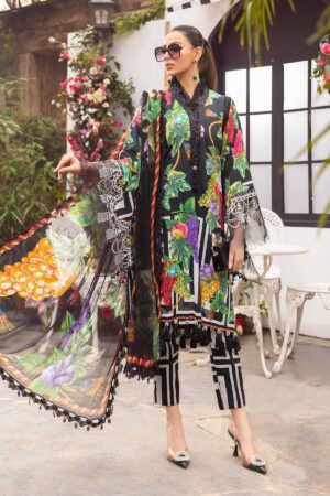 (product) Maria B Printed Lawn Mpt-2108-B 3 Piece Suit Cultural Outfit 2024