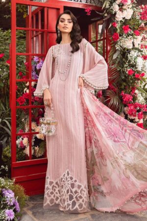 (product) Maria B Printed Lawn Mpt-2109-B 3 Piece Suit Cultural Outfit 2024