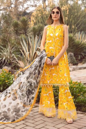 (product) Maria B Printed Lawn Mpt-2112-B 3 Piece Suit Cultural Outfit 2024