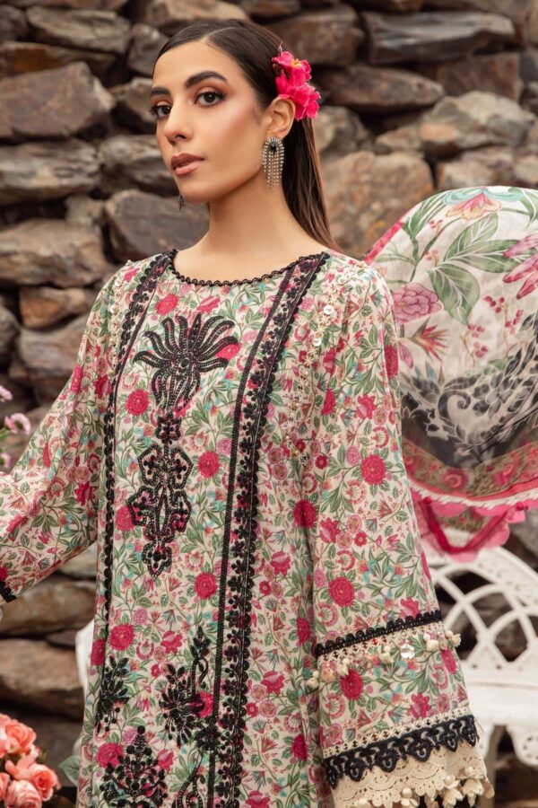 (product) Maria B Printed Lawn Mpt-2113-A 3 Piece Suit Cultural Outfit 2024
