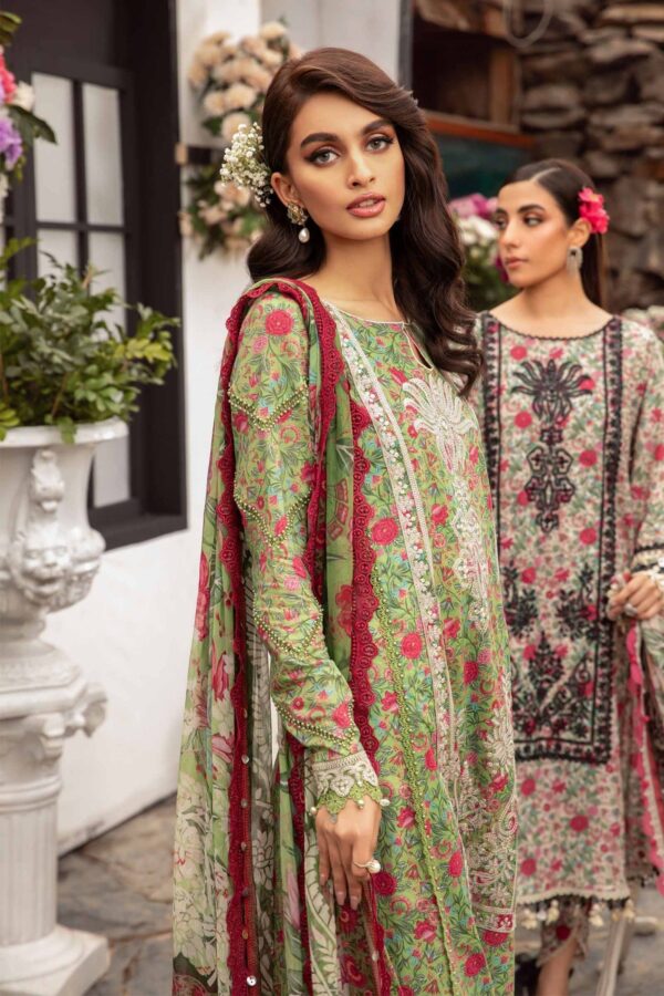 (product) Maria B Printed Lawn Mpt-2113-B 3 Piece Suit Cultural Outfit 2024