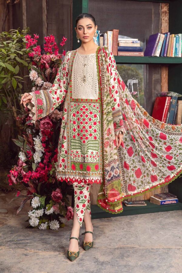 (product) Maria B Printed Lawn Mpt-2114-A 3 Piece Suit Cultural Outfit 2024
