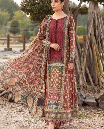 (product) Maria B Printed Lawn Mpt-2114-B 3 Piece Suit Cultural Outfit 2024