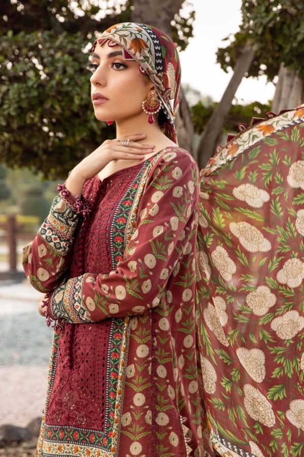 (product) Maria B Printed Lawn Mpt-2114-B 3 Piece Suit Cultural Outfit 2024
