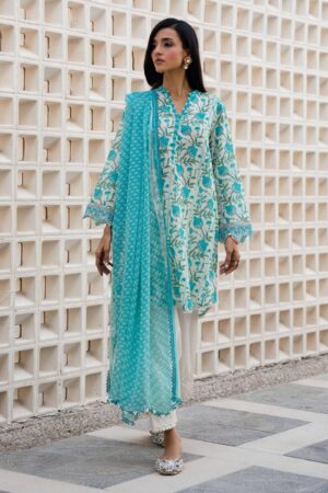 (product) Sana Safinaz Digital Printed Lawn H241-002a-2bi 3 Piece Suit Cultural Outfit 2024