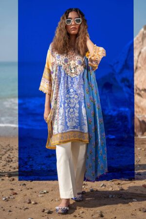 (product) Sana Safinaz Digital Printed Lawn H241-003a-2bi 3 Piece Suit Cultural Outfit 2024