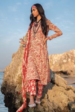 (product) Sana Safinaz Digital Printed Lawn H241-008b-3cg 3 Piece Suit Cultural Outfit 2024