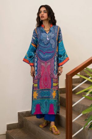 (product) Sana Safinaz Digital Printed Lawn H241-012b-2c 3 Piece Suit Cultural Outfit 2024
