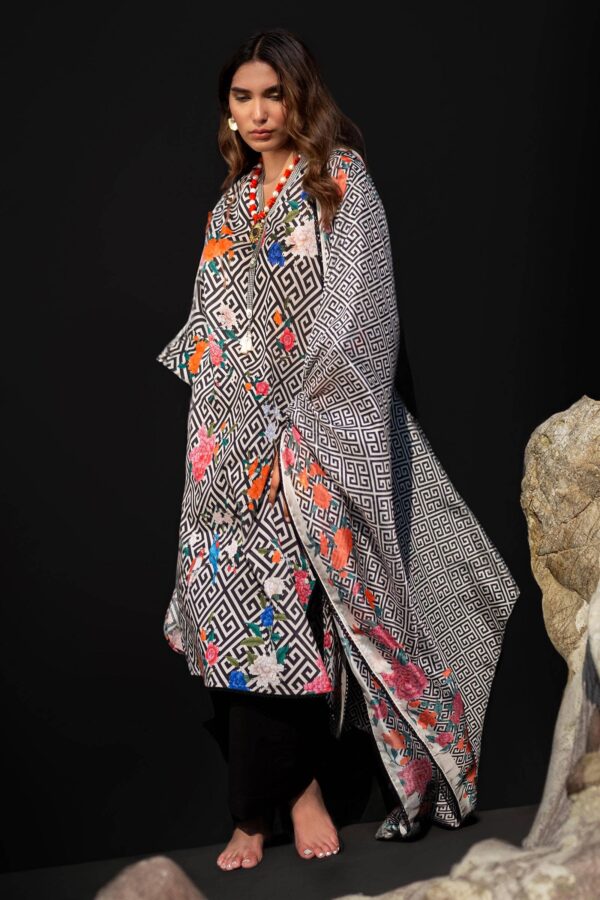 (product) Sana Safinaz Digital Printed Lawn H241-013a-2bk 3 Piece Suit Cultural Outfit 2024