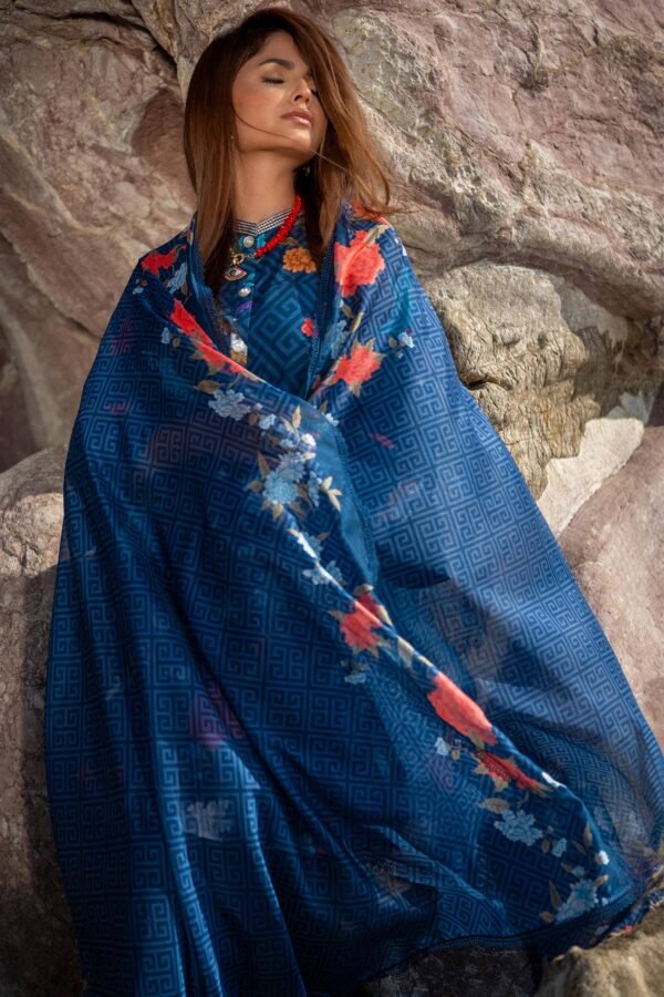 (product) Sana Safinaz Digital Printed Lawn H241-013b-2bk 3 Piece Suit Cultural Outfit 2024