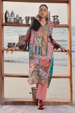 (product) Sana Safinaz Digital Printed Lawn H241-014a-2c 3 Piece Suit Cultural Outfit 2024