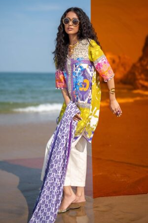 (product) Sana Safinaz Digital Printed Lawn H241-015b-2i 3 Piece Suit Cultural Outfit 2024