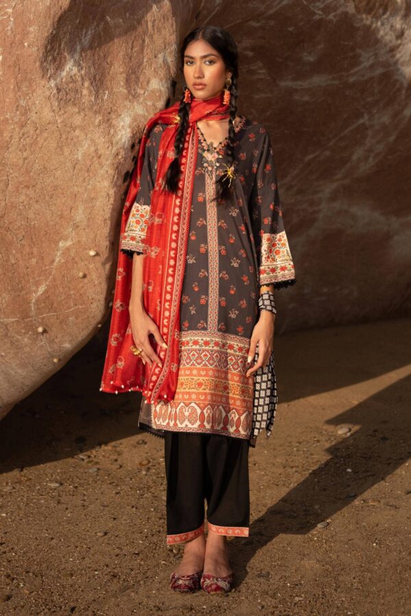 (product) Sana Safinaz Digital Printed Lawn H241-017a-2bk 3 Piece Suit Cultural Outfit 2024