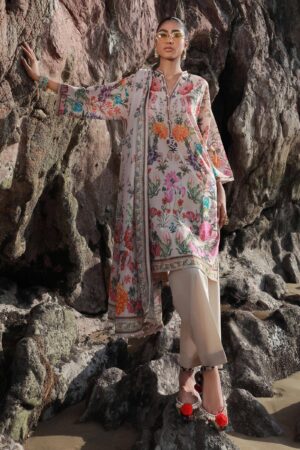 (product) Sana Safinaz Digital Printed Lawn H241-019b-3cs 3 Piece Suit Cultural Outfit 2024