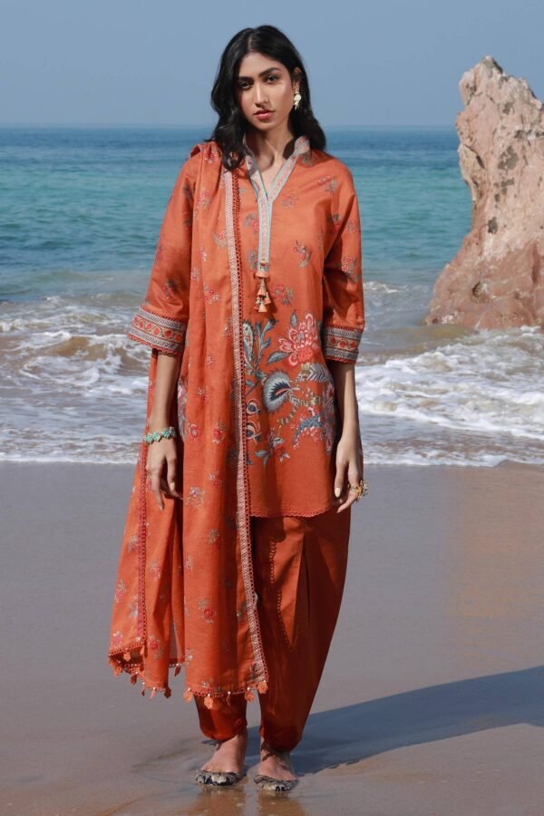 (product) Sana Safinaz Digital Printed Lawn H241-020a-3cg 3 Piece Suit Cultural Outfit 2024