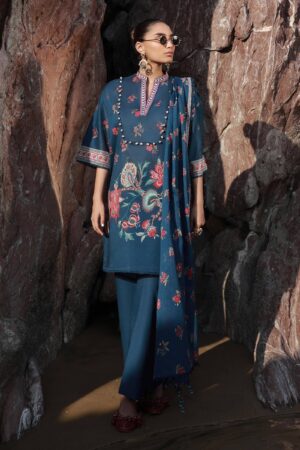(product) Sana Safinaz Digital Printed Lawn H241-020b-3cg 3 Piece Suit Cultural Outfit 2024