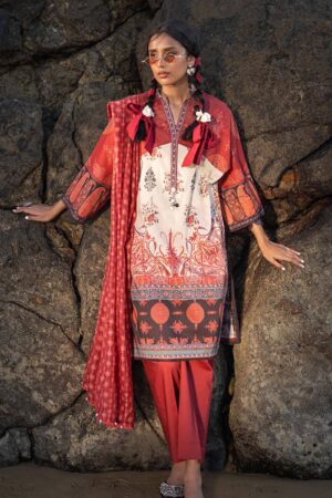 (product) Sana Safinaz Digital Printed Lawn H241-021a-3de 3 Piece Suit Cultural Outfit 2024