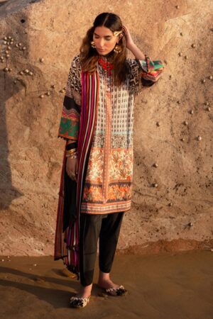 (product) Sana Safinaz Digital Printed Lawn H241-024a-2i 3 Piece Suit Cultural Outfit 2024