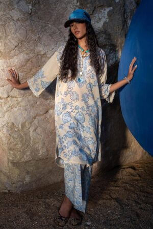 (product) Sana Safinaz Digital Printed Lawn H241-025b-2ac 3 Piece Suit Cultural Outfit 2024