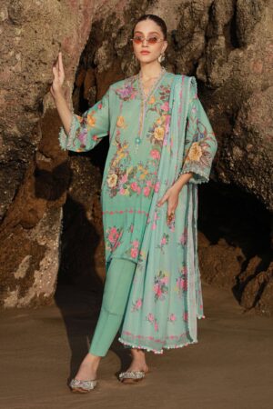 (product) Sana Safinaz Digital Printed Lawn H241-026b-3cs 3 Piece Suit Cultural Outfit 2024