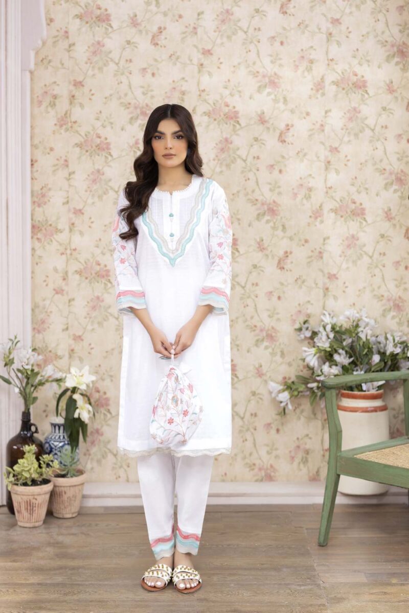 La Rosaa Spring LSS-24-04 White Spring Summer Embroidered Lawn Stitched Collection 2024