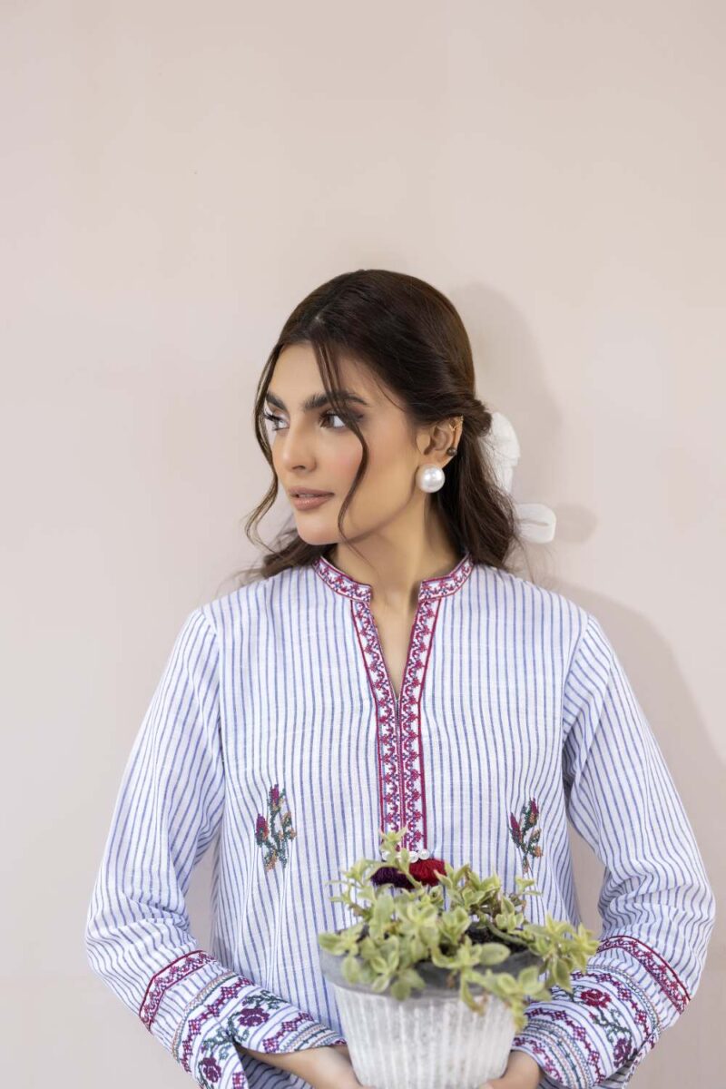 La Rosaa Spring Lss-24-07 Blue Stripes Spring Summer Embroidered Lawn Stitched Collection 2024