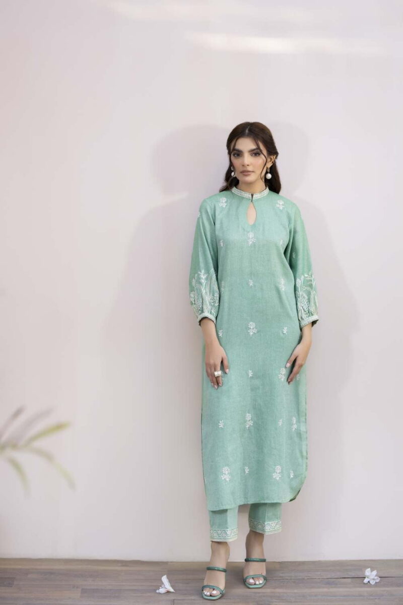 La Rosaa Spring Lss-24-06 Green/Off White Spring Summer Embroidered Lawn Stitched Collection 2024