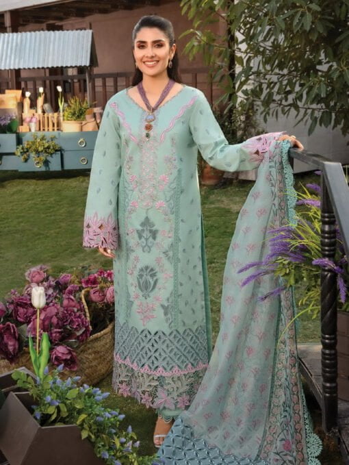 rang rasiya D-09 AMYRA Premium Embroidered Lawn 3Pc Suit Collection 2024