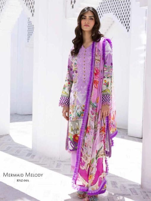 Roheenaz Leya RNZ-04A Mermaid Melody Printed Lawn 3Pc Suit Collection 2024